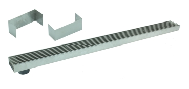Entwässerungsrinne Edelstahl 1 Meter superflach mit Ablaufstutzen Rost Längsstabrost SET Typ 1, System 35/80